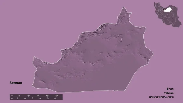 Form Semnan Provinsen Iran Med Huvudstaden Isolerad Solid Bakgrund Avståndsskala — Stockfoto