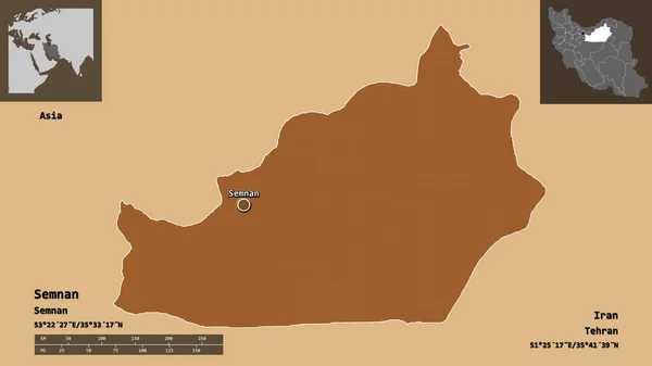 Form Von Semnan Provinz Des Iran Und Seiner Hauptstadt Entfernungsskala — Stockfoto