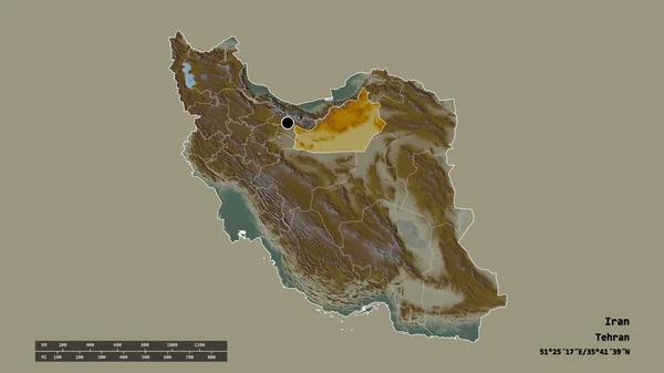 主要な地域部門と分離したセムナン地域とイランの荒廃した形 ラベル 地形図 3Dレンダリング — ストック写真