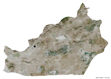 İran 'ın Semnan eyaleti, başkenti beyaz arka planda izole edilmiştir. Uydu görüntüleri. 3B görüntüleme