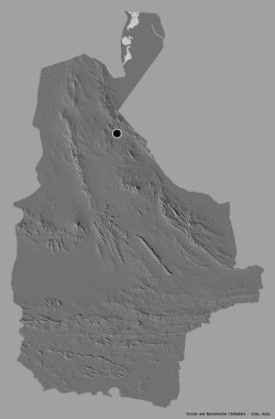 İran 'ın başkenti Sistan ve Baluchestan' ın katı renk arkaplanı ile izole edilmiş hali. Çift seviyeli yükseklik haritası. 3B görüntüleme