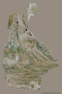 İran 'ın başkenti Sistan ve Baluchestan' ın katı renk arkaplanı ile izole edilmiş hali. Uydu görüntüleri. 3B görüntüleme