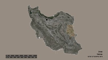 Başkenti, ana bölgesel bölünmesi ve ayrılmış Güney Horasan bölgesi ile İran 'ın dejenere edilmiş şekli. Etiketler. Uydu görüntüleri. 3B görüntüleme