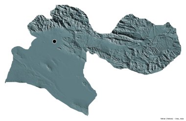 Tahran, İran eyaleti, başkenti beyaz arka planda izole edilmiş. Renkli yükseklik haritası. 3B görüntüleme