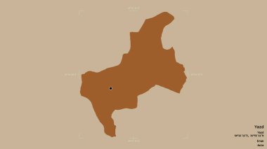 Yazd bölgesi, İran eyaleti, jeoreferatlı bir sınır kutusunda sağlam bir arka planda izole edilmiş. Etiketler. Desenli dokuların bileşimi. 3B görüntüleme