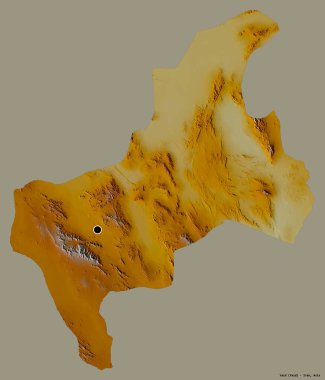 İran 'ın Yazd eyaleti, başkenti katı bir renk arkaplanı ile izole edilmiştir. Topografik yardım haritası. 3B görüntüleme