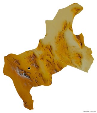Beyaz arka planda başkenti izole edilmiş olan Yazd, İran eyaleti. Topografik yardım haritası. 3B görüntüleme