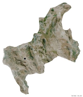 Beyaz arka planda başkenti izole edilmiş olan Yazd, İran eyaleti. Uydu görüntüleri. 3B görüntüleme