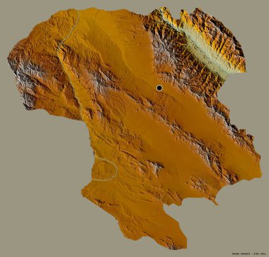 İran 'ın Zanjan eyaleti, başkenti katı renk arkaplanı ile izole edilmiştir. Topografik yardım haritası. 3B görüntüleme