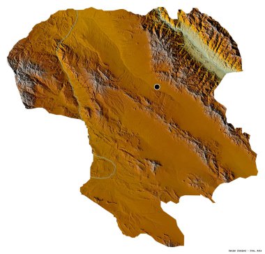 İran 'ın Zanjan eyaleti, başkenti beyaz arka planda izole edilmiştir. Topografik yardım haritası. 3B görüntüleme