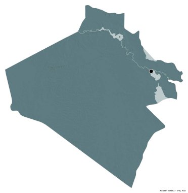 Irak 'ın başkenti Al-Anbar' ın beyaz arka planda izole edilmiş hali. Renkli yükseklik haritası. 3B görüntüleme