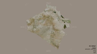 Al-Anbar bölgesi, Irak vilayeti, jeoreferatlı bir sınır kutusunda sağlam bir arka planda izole edilmiş. Etiketler. Uydu görüntüleri. 3B görüntüleme