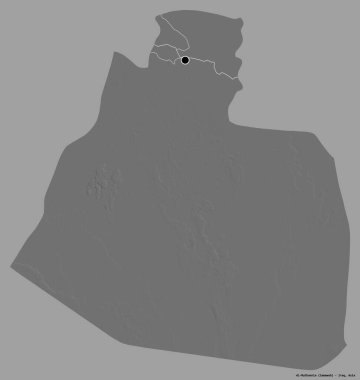 Irak eyaleti Al-Muthannia 'nın şekli, başkenti katı renk arkaplanı ile izole edilmiş. Çift seviyeli yükseklik haritası. 3B görüntüleme