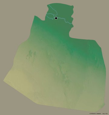 Irak eyaleti Al-Muthannia 'nın şekli, başkenti katı renk arkaplanı ile izole edilmiş. Topografik yardım haritası. 3B görüntüleme