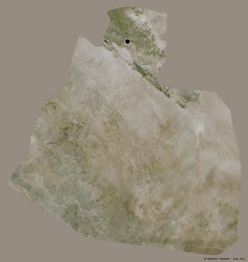 Irak eyaleti Al-Muthannia 'nın şekli, başkenti katı renk arkaplanı ile izole edilmiş. Uydu görüntüleri. 3B görüntüleme