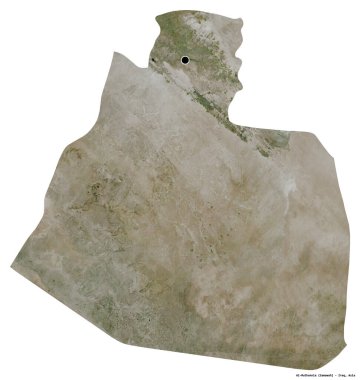 Irak 'ın başkenti El-Muthannia' nın beyaz arka planda izole edilmiş hali. Uydu görüntüleri. 3B görüntüleme