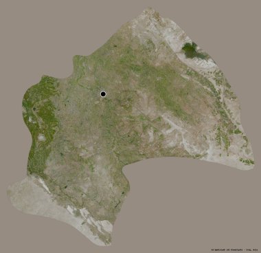 Irak 'ın El-Kadıysiyah eyaleti, başkenti katı renk arka planına izole edilmiş. Uydu görüntüleri. 3B görüntüleme