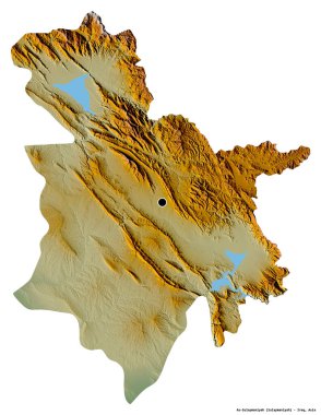 Irak 'ın başkenti A-Sulaymaniyah' ın beyaz arka planda izole edilmiş hali. Topografik yardım haritası. 3B görüntüleme