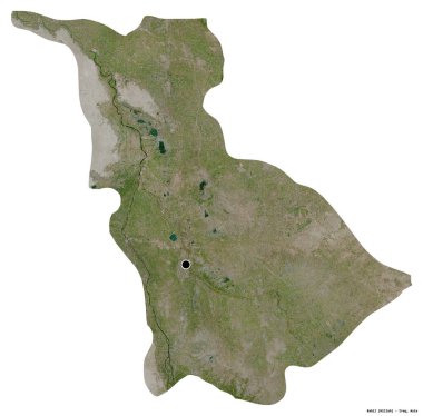 Babil 'in şekli, Irak eyaleti, başkenti beyaz arka planda izole edilmiş. Uydu görüntüleri. 3B görüntüleme