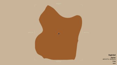 Bağdat bölgesi, Irak vilayeti, jeoreferatlı bir sınır kutusunda sağlam bir arka planda izole edilmiş. Etiketler. Desenli dokuların bileşimi. 3B görüntüleme