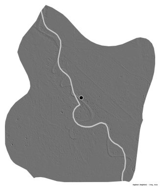 Bağdat 'ın şekli, Irak eyaleti, başkenti beyaz arka planda izole edilmiş. Çift seviyeli yükseklik haritası. 3B görüntüleme