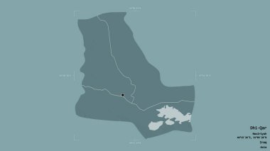 Dhi-Qar bölgesi, Irak vilayeti, jeoreferatlı bir sınır kutusunda sağlam bir arka planda izole edilmiş. Etiketler. Renkli yükseklik haritası. 3B görüntüleme