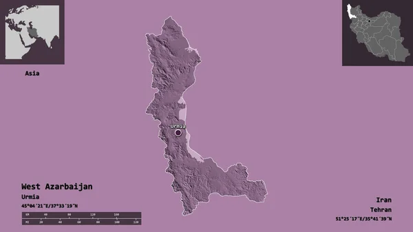 Form Västra Azarbaijan Provinsen Iran Och Dess Huvudstad Avståndsskala Förhandsvisningar — Stockfoto
