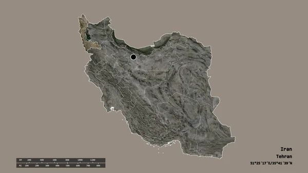 主要な地域部門と分離西アゼルバイジャン地域とイランの荒廃した形 ラベル 衛星画像 3Dレンダリング — ストック写真