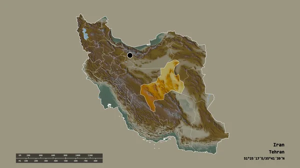 Forma Dessaturada Irã Com Sua Capital Principal Divisão Regional Área — Fotografia de Stock