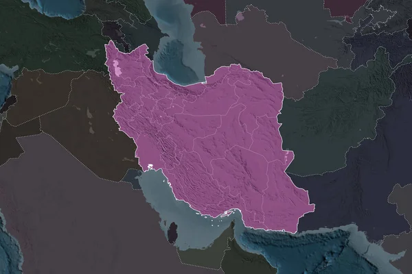 Форма Ірану Розділена Розлиттям Сусідніх Районів Межі Кольорові Карти Висот — стокове фото