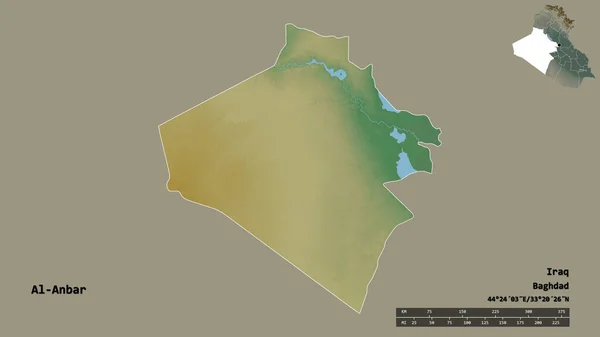 イラクの州 アンバーの形は その資本がしっかりとした背景に隔離されています 距離スケール リージョンプレビュー およびラベル 地形図 3Dレンダリング — ストック写真