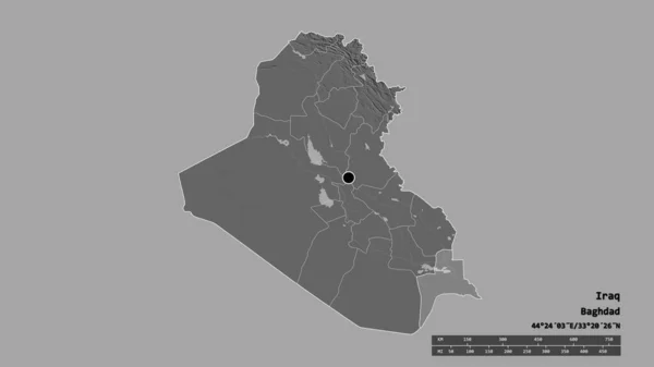 主要な地域部門と分離されたアル バスラ地域とイラクの荒廃した形 ラベル 標高マップ 3Dレンダリング — ストック写真