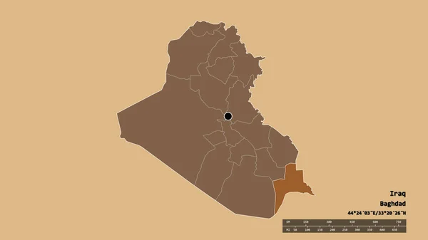 Desaturerad Form Irak Med Dess Huvudstad Huvudsakliga Regionala Indelning Och — Stockfoto