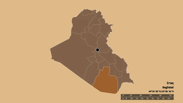 Desaturerad Form Irak Med Dess Huvudstad Huvudsakliga Regionala Indelning Och — Stockfoto