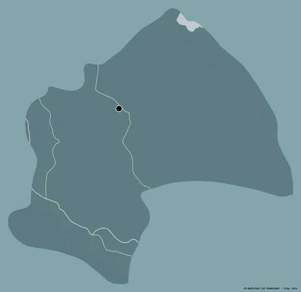 伊拉克省Al Qadisiyah的形状 其首都用纯色背景隔开 彩色高程图 3D渲染 — 图库照片