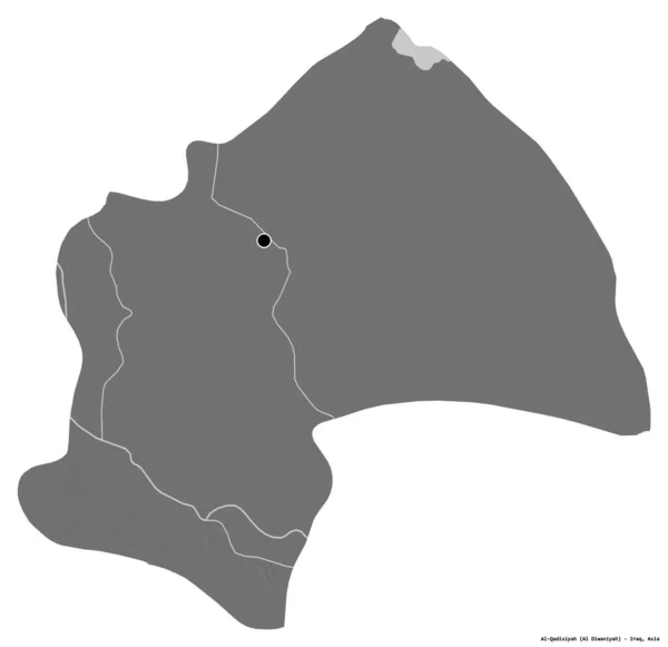 Form Qadisiyah Provinsen Irak Med Huvudstaden Isolerad Vit Bakgrund Höjdkarta — Stockfoto