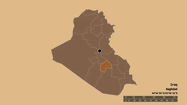 主要な地域部門と分離されたAl Qadisiyah地域とイラクの荒廃した形 ラベル パターン化されたテクスチャの構成 3Dレンダリング — ストック写真