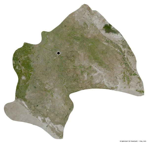 Shape Qadisiyah Provinsen Irak Med Hovedstad Isolert Hvit Bakgrunn Satellittbilder – stockfoto