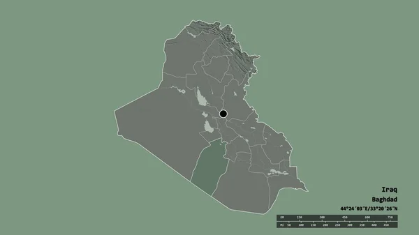 以首都 主要区域司和分离的纳杰夫地区为首都的伊拉克的绝望面貌 彩色高程图 3D渲染 — 图库照片