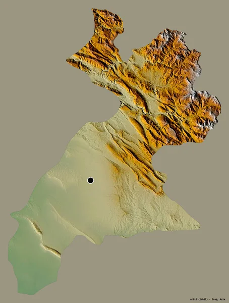 イラクの州であるArbilの形は その首都をしっかりとした色の背景に隔離しています 地形図 3Dレンダリング — ストック写真