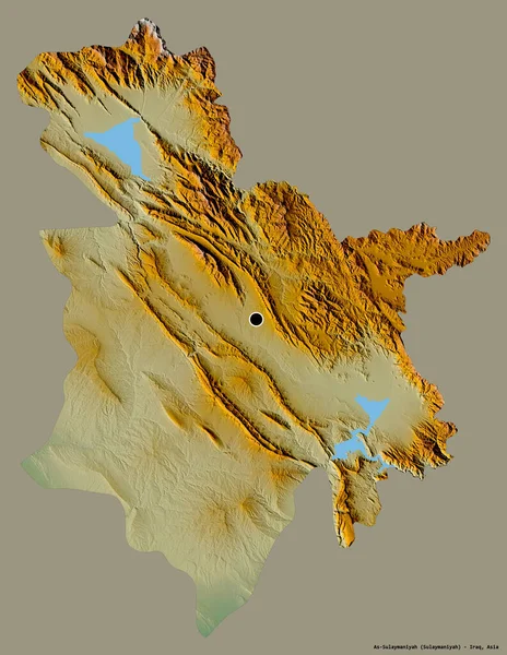 イラクの州であるAs Sulaymaniyahの形 その首都はしっかりとした色の背景に隔離されています 地形図 3Dレンダリング — ストック写真