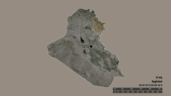 Forme Désaturée Irak Avec Capitale Principale Division Régionale Région Séparée — Photo