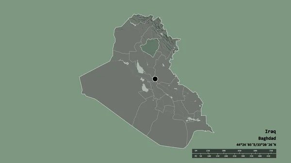 Forma Dessaturada Iraque Com Sua Capital Principal Divisão Regional Área — Fotografia de Stock