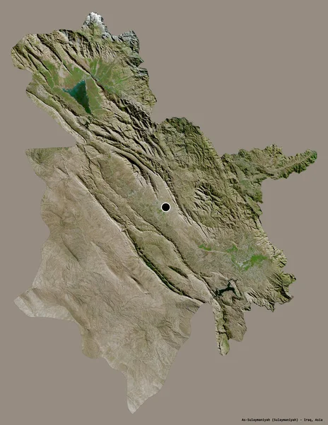 伊拉克省As Sulaymaniyah形状 其首都用纯色背景隔开 卫星图像 3D渲染 — 图库照片