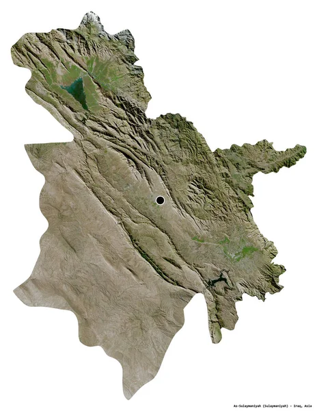 伊拉克省As Sulaymaniyah的形状 其首都因白色背景而孤立 卫星图像 3D渲染 — 图库照片