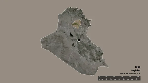 主要な地域部門と分離されたAt Mim地域とイラクの荒廃した形 ラベル 衛星画像 3Dレンダリング — ストック写真