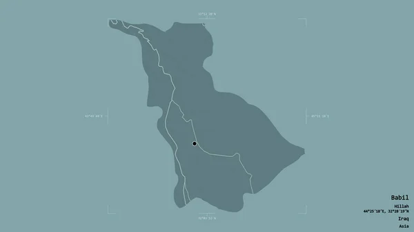 伊拉克Babil省的一个地区 在一个地理参照框的坚实背景下被隔离 彩色高程图 3D渲染 — 图库照片