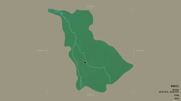 イラクの州 バビルの地域は 洗練された境界ボックス内の強固な背景に隔離されています ラベル 地形図 3Dレンダリング — ストック写真