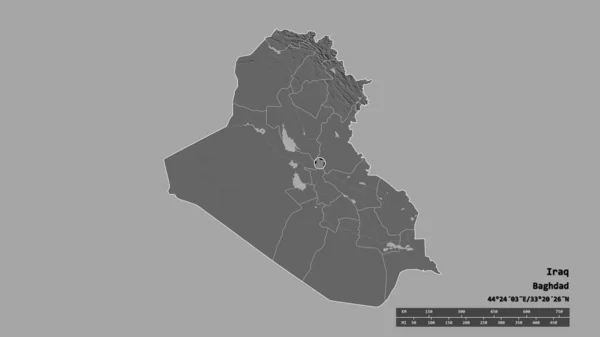 Desaturated Shape Iraq Its Capital Main Regional Division Separated Baghdad — Stock Photo, Image