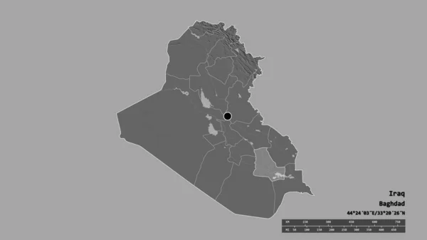 主要な地域部門と分離されたハイカー地域とイラクの荒廃した形 ラベル 標高マップ 3Dレンダリング — ストック写真